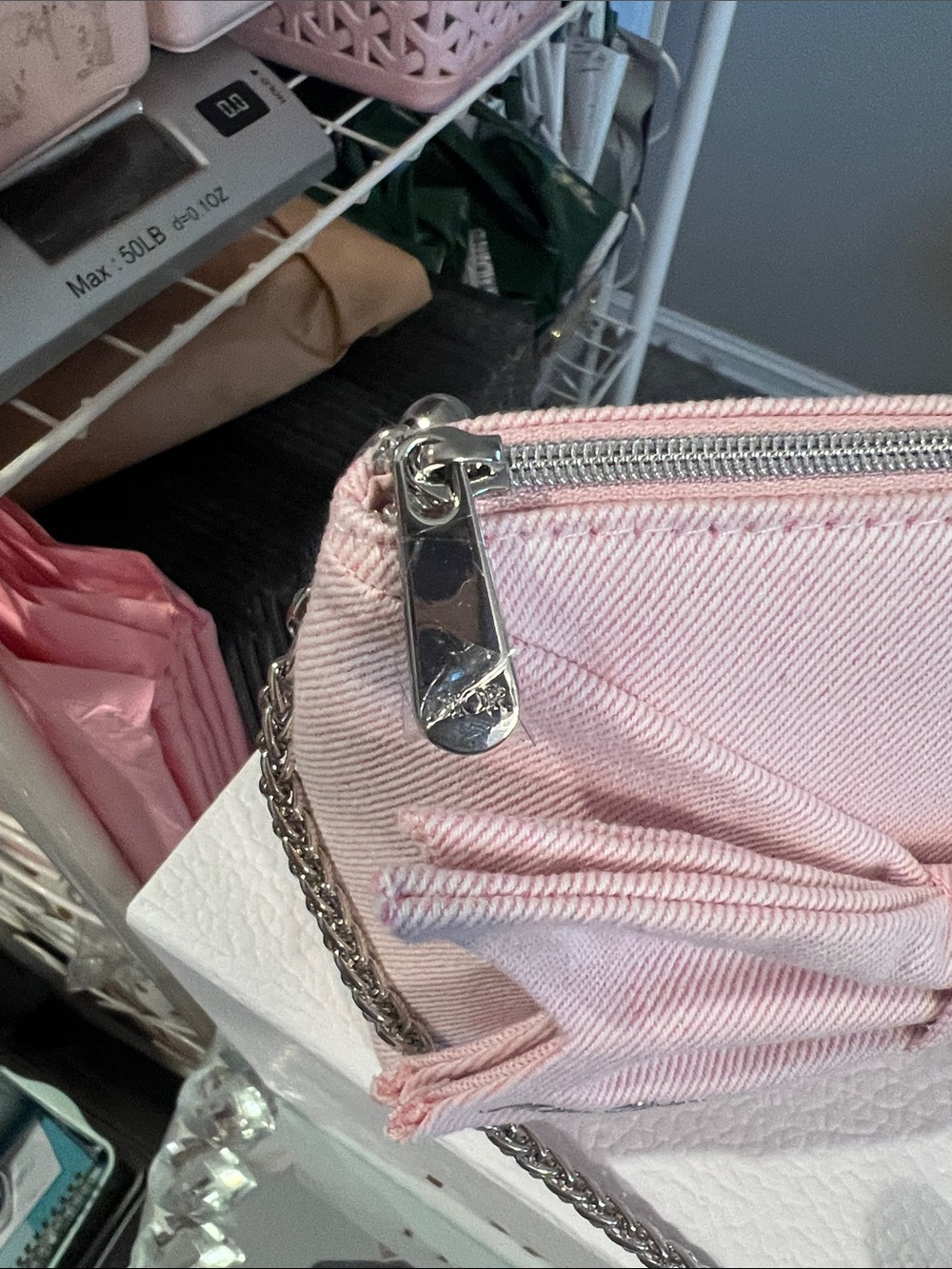 Dior Light Pink Bow Mini Bag with Adjustable Silver Chain - Picture 9 of 9